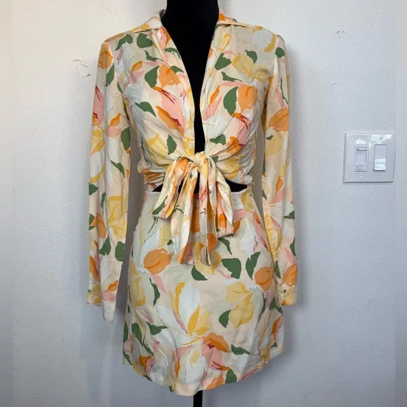 Rhythm Livin Ivy Floral Tie Front Crop Top & Mini Skirt Set XS 6 NWT - Picture 4 of 9